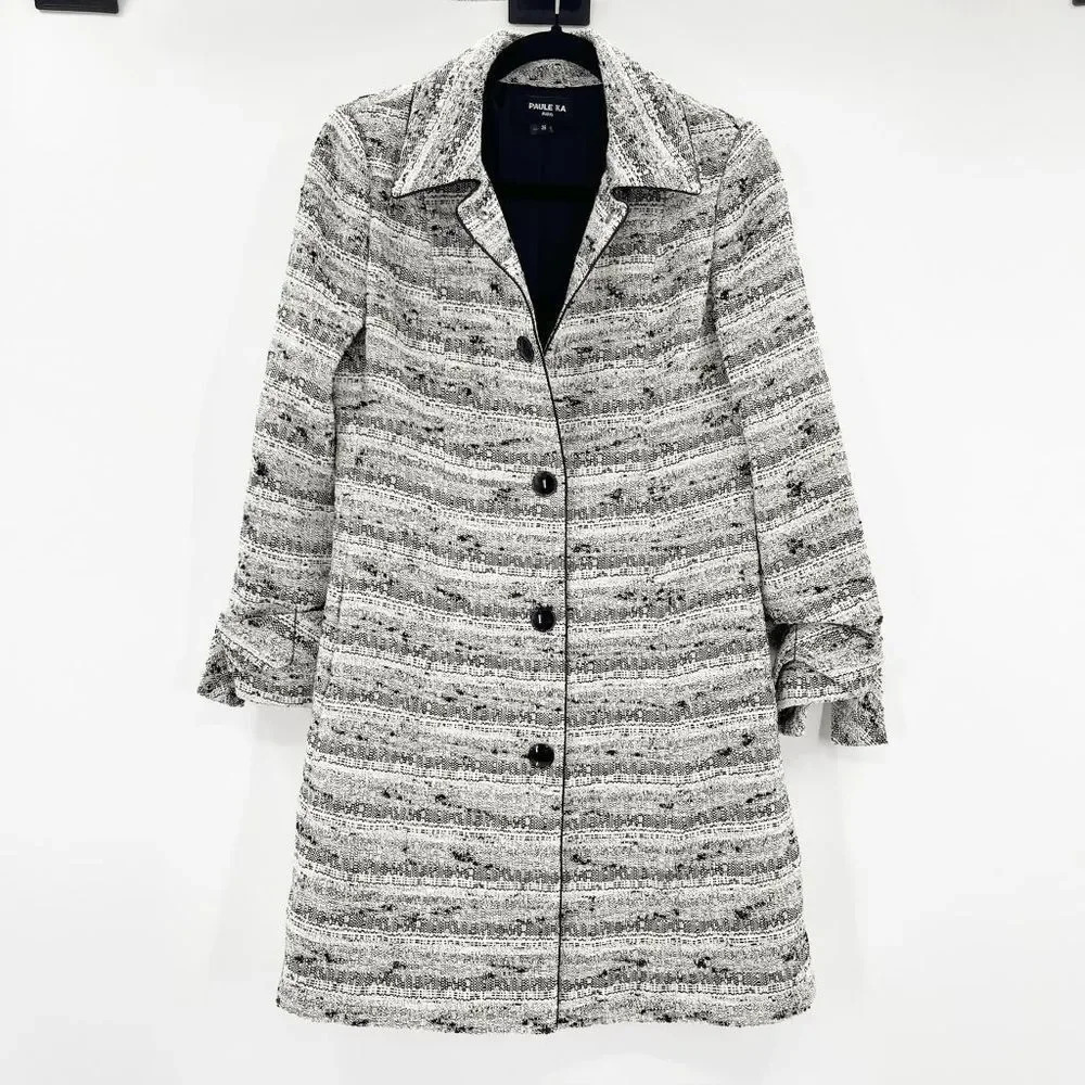 Paule Ka Button Up Coat Women's Size 38 / S Heather Gray Long Sleeve Mid Length